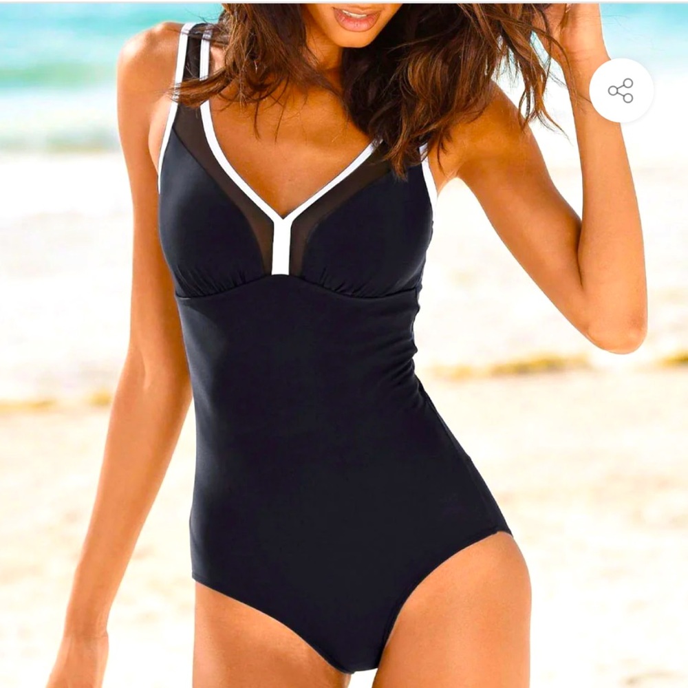 V Neck mesh panel one piece